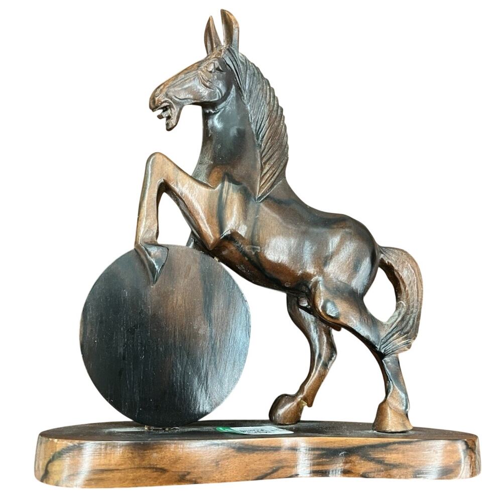 VTG Hand Carved Solid Wood Rearing Stallion Horse Figurine Statue Folk Art 12”